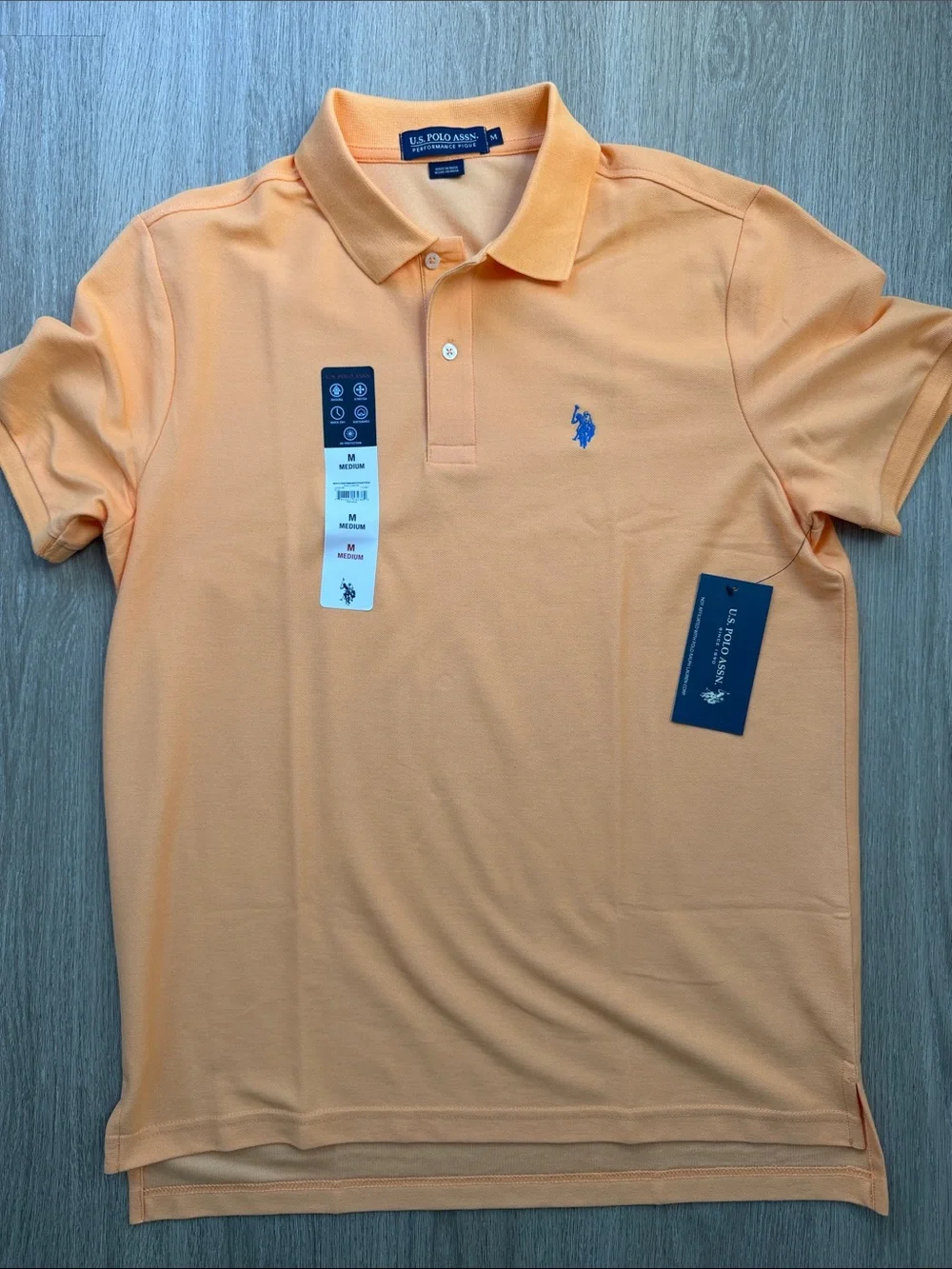 U.S. Polo Assn. Men’s Performance Pique Polo Shirt Peach Size M NWT